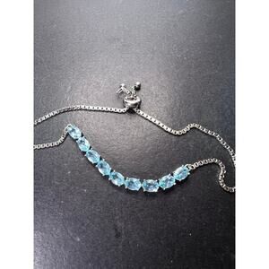 4.49ctw Blue Apatite Rhodium Over Sterling Silver Bolo Bracelet